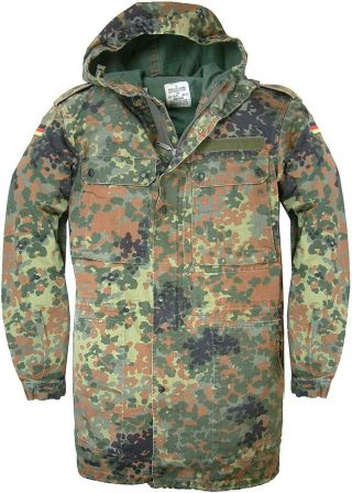 German Parka Army Military Hooded Jacket Field Flecktarn Camo