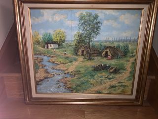Antique Hungarian Janos Fent Oil On Canvas Landscape Painting Signed