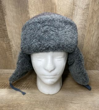 Vintage Soviet Army Soldier Ushanka Winter Hat Size 58 Fur Trapper Cap