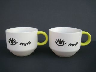 Starbucks 2017 Yellow Handle Wink Eye 14 Oz.  Coffee Mug Tea Cup,  Set Of 2