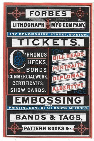 Forbes Lithograph Mfg Co - Printer Ad Sheet - Albertype Engravers - Trade Card
