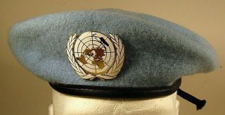 Un United Nations Light Blue Beret Peacekeepers With Insignia Badge Pin Crest V2