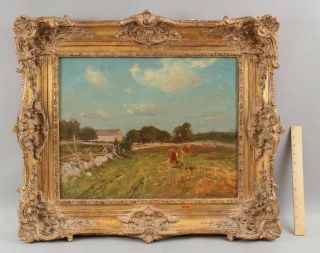 Antique William Howe Pastoral Impressionist Country Cow Landscape Oil Painting