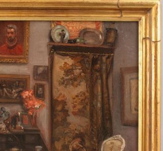 19thC Antique Signed American Interior Oil Painting w/ Jack Russell Terrier Dog 5