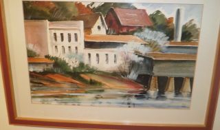 Factory By The River Watercolor Painting - 1960s - Avery Johnson - Listed Jersey