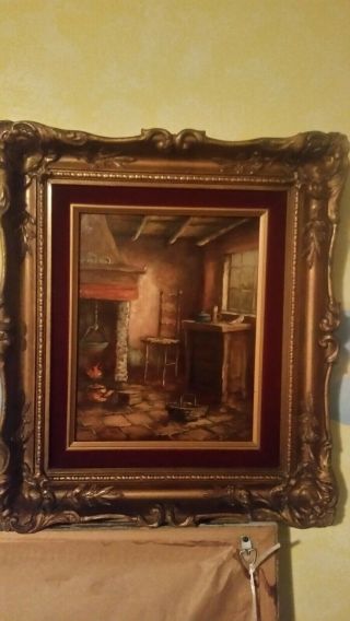 Early 1900s Oil On Canvas With Gold Gilded Frame Signed Wonderful