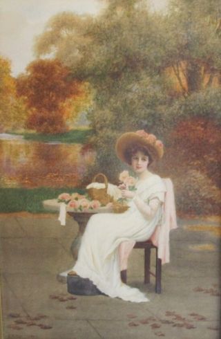 Antique Watercolor Painting Of Woman Herbert Blande Sparks (british) C.  1840