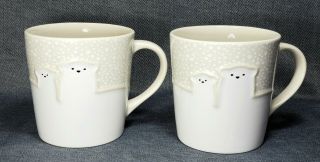 Starbucks 2016 Polar Bears Ceramic 12 Oz Set Of 2 Mugs Snow Holiday