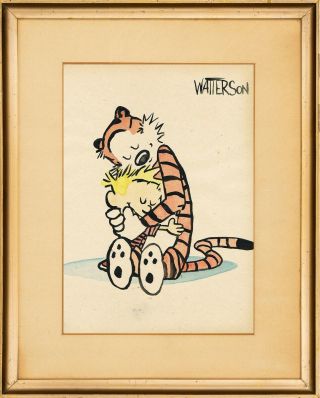 Bill Watterson: Calvin And Hobbes - Watercolor On Old Paper