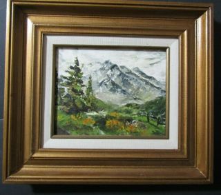 Old Mid Century Impressionist Oil Painting High Mountain Landscape Signed Stefan