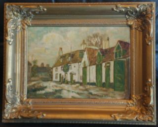 Antique Vtg Signed Impressionist French Street Scene Oil Painting & Gilded Frame