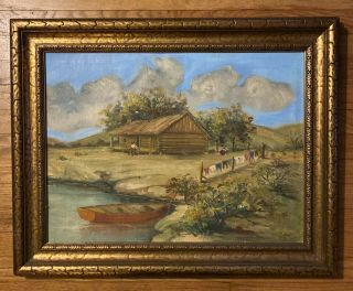 Antique Oil Painting - Americana/black Folk Art - Landscape - Early Texas Artist