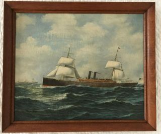 School Of Antonio Jacobsen Sail & Steam Ship George Mears Maritime Oil Painting