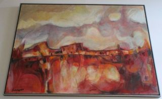 Reeves Signed Vintage 1970 Abstract Expressionism Painting Taos Pueblo Indian