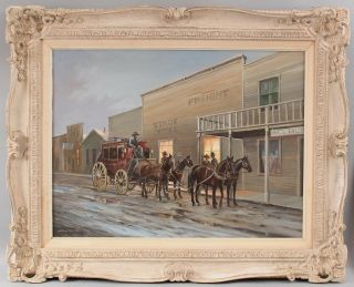 1988 Gordan Pond American Western Cowboy Horse Stagecoach Oil Painting