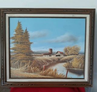 Signed Vintage Oil On Canvas.  Framed.  Landscape Painting.  Farm Stream 20 X 24