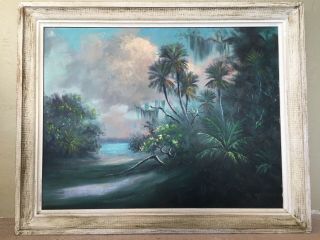 Listed Artist Roy Mclendon Highwaymen Oil Painting River Beach Palm Upson 1960 