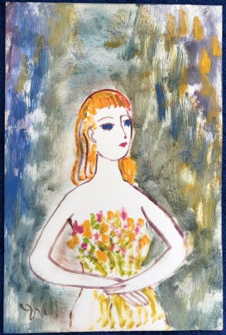 Vintage Modern Oil Painting - Woman,  Nude,  With A Bouquet - André Joseph Grill