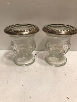 Cut Glass Toothpick Holders With Sterling Rims