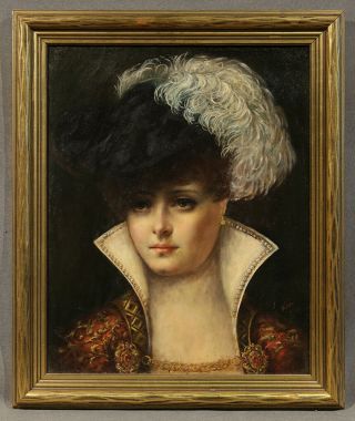 Early 19th Century Oil Painting " Portrait Of A Lady " Signed " M.  Este "