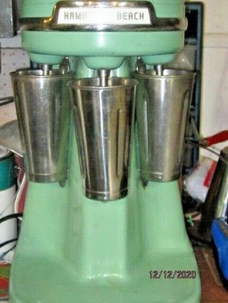 Hamilton Beach Porcelain Jadite 3 Head Milk Shake - Malt Mixer With 3 Cups