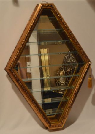Horchow Creazioni Artistiche Triangle Wall Display Curio Gold Wood Glass Mirror