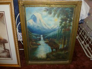 R Atkinson Fox Maybe Oil Painting On Chicago Wallboard With Orig Gesso Frame