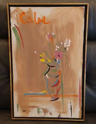 Vintage Mid Century Abstract Still Life Floral Oil Painting Signed Calos Framed