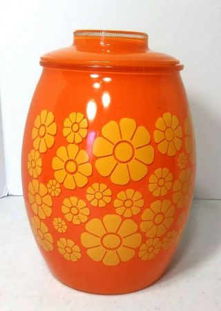 Bartlett Collins Glass Cookie Jar Orange With Retro Yellow Daisies Flowers