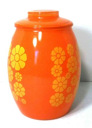 Bartlett Collins Glass Cookie Jar Orange with Retro Yellow Daisies Flowers 2