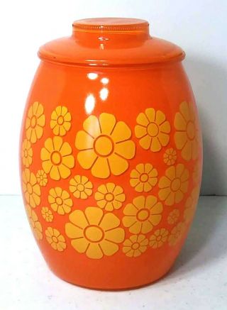 Bartlett Collins Glass Cookie Jar Orange with Retro Yellow Daisies Flowers 3