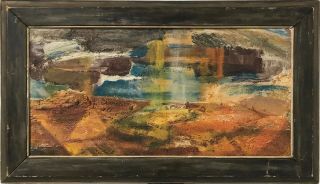 Mid - Century Abstract Landscape Painting,  Oil On Canvas Framed,  1956 $250