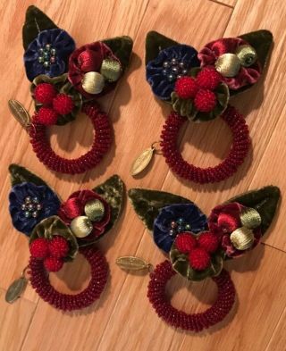 Mackenzie - Childs Beaded Floral Napkin Rings Set Of 4