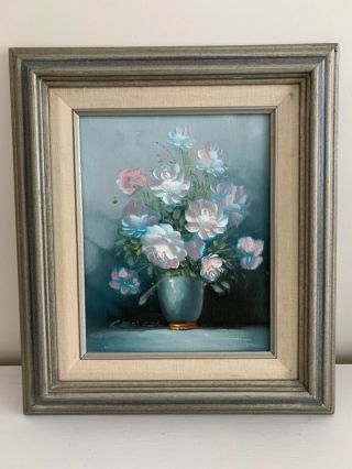 Robert Cox Signed Blue Oil Painting Still Life On Wood Board - Gorgeous