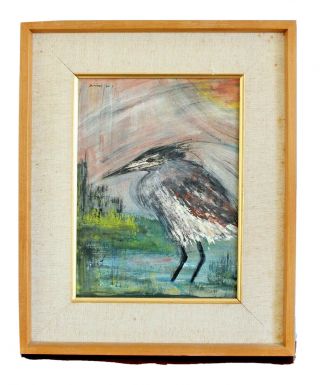 1960 Roy Dimitri Parsons Vtg Mid Century Modern Art Abstract Bird Oil Painting