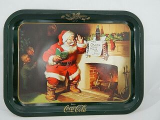 Coca - Cola Tin Christmas Serving Tray Features Santa Clause