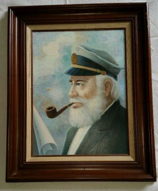 1987 Oil Painting On Canvas By Y.  Hofman " Map Captain " Listed Artist