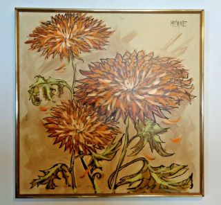 Vtg Mid Century Modern Robert Mccaine Flower Oil Painting Large Framed 37 " X 37 "