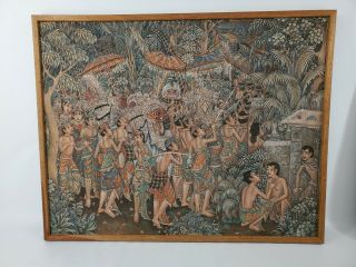 Ubud Indonesia Balinese Painting By Bali Artist Signed In Wooden Frame