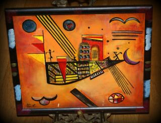 Russian Avant Garde Expressionism Oil Painting Sketch Sign Kandinsky,  1930