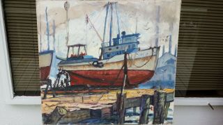 Harold Landaker Ca Artist Acrylic Canvas Painting " Broken Propellor " Monterey Ca