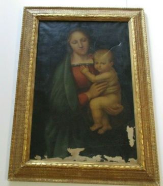 18th To 19th Century Old Master Painting Portrait After Rafael Icon Madonna