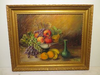15x20 1930s Oil Painting On Board Emily Em Dillard " Fruit Basket "