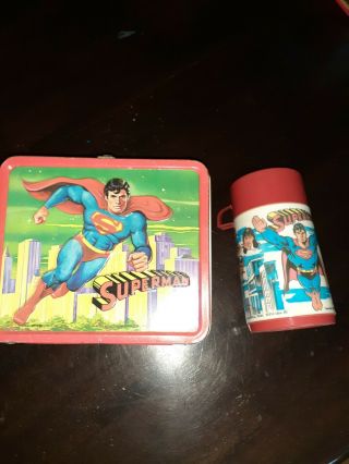 Vintage 1978 Superman Metal Lunch Box With Thermos (aladdin Industries)