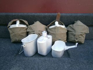 Ussr Soviet Army Military Mess Kit,  Metal Flask & Kettle 3 In1 Khaki Bag Camping
