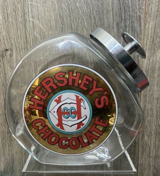 Vintage Hershey’s Chocolate Glass Candy Jar W/ Lid Drug Store Counter Top