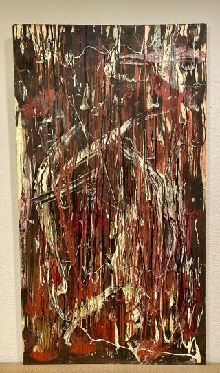Jackson Pollock Style Abstract Expressionist Painting On Board 43x24