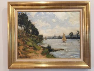 Paul Michel Dupuy (1869 - 1949) Large Signed French Impressionist Oil Boats River
