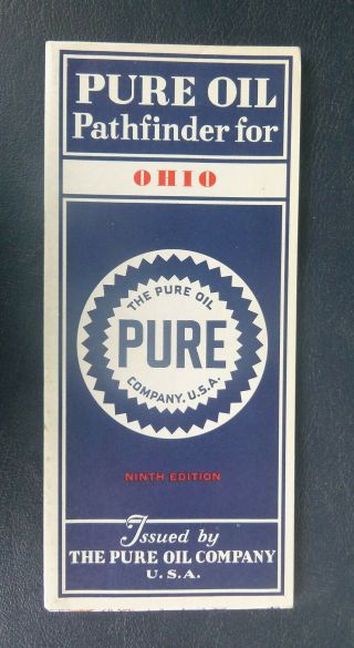 1932 Ohio Road Map Pure Oil Gas