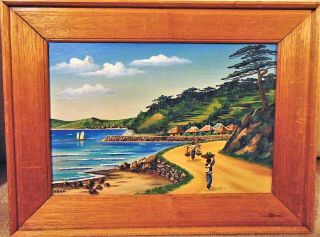 Set Of 3 Okinawa Japan Framed Folk Art Oil Paintings 1950 